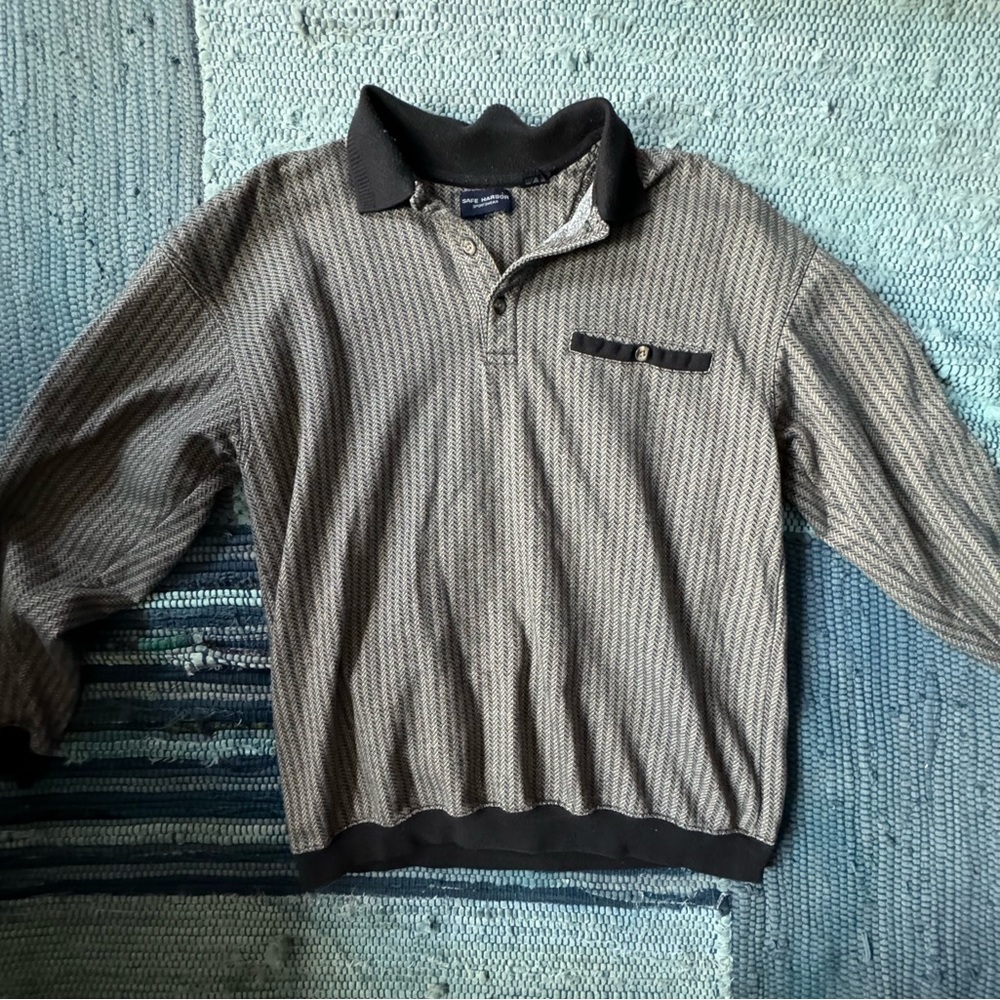 Safe Harbor Sportswear Men's Long Sleeve Polo Sweater Shirt Size L